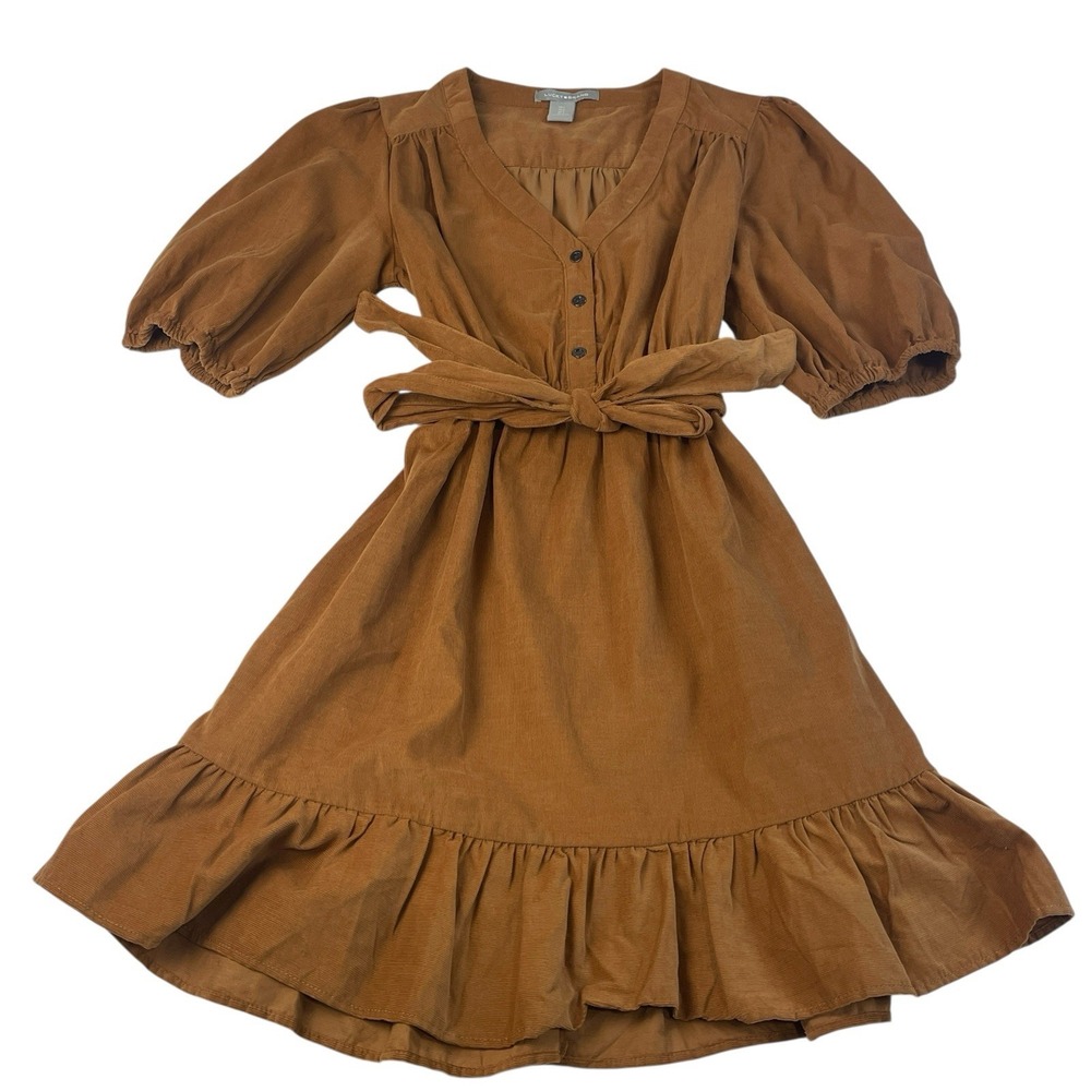 Lucky Brand Rust Corduroy Boho Puff Sleeve Dress S Cottagecore Fall